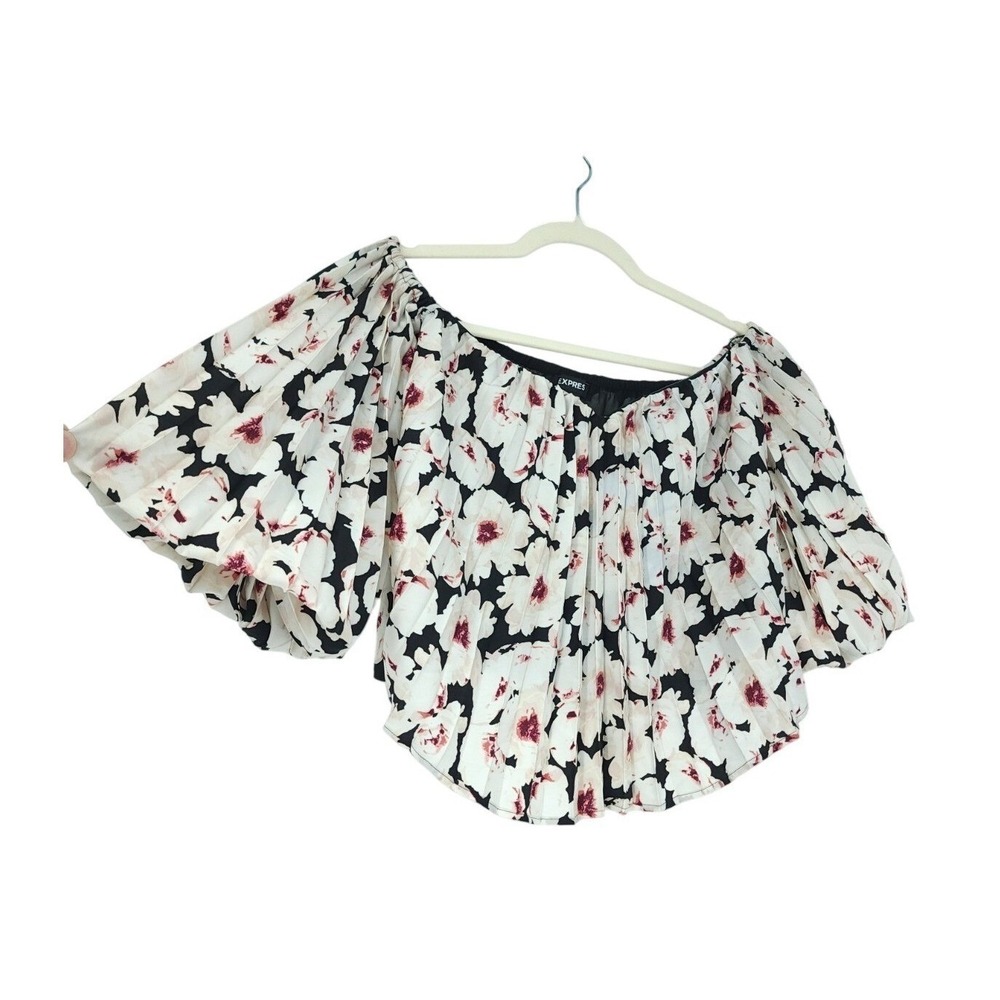 Express Dark Floral‎ Fairy Whimsigoth Crop Top Women XS Puff Sleeve Romantic NWT